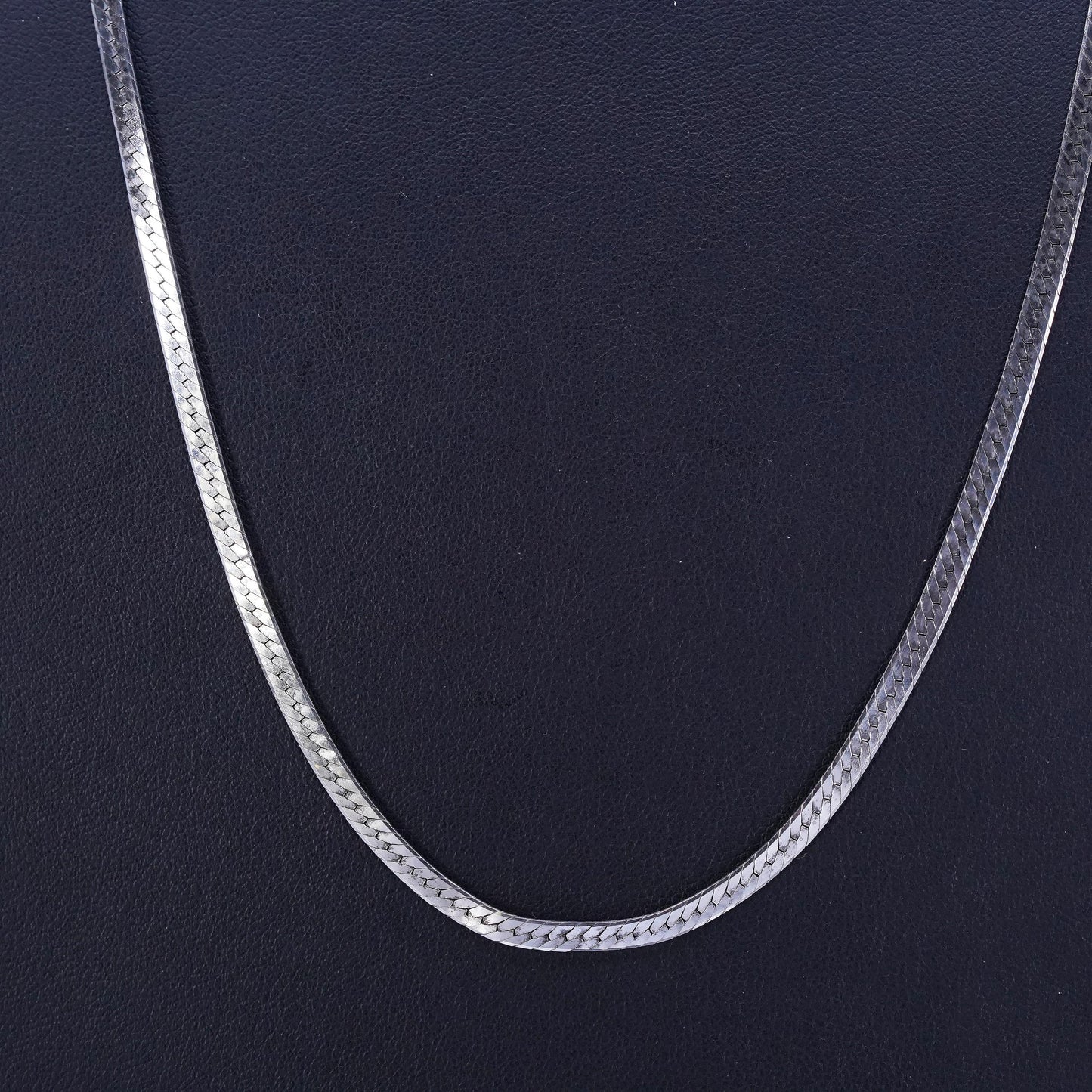 24” 3mm, vintage Sterling 925 silver textured herringbone chain necklace