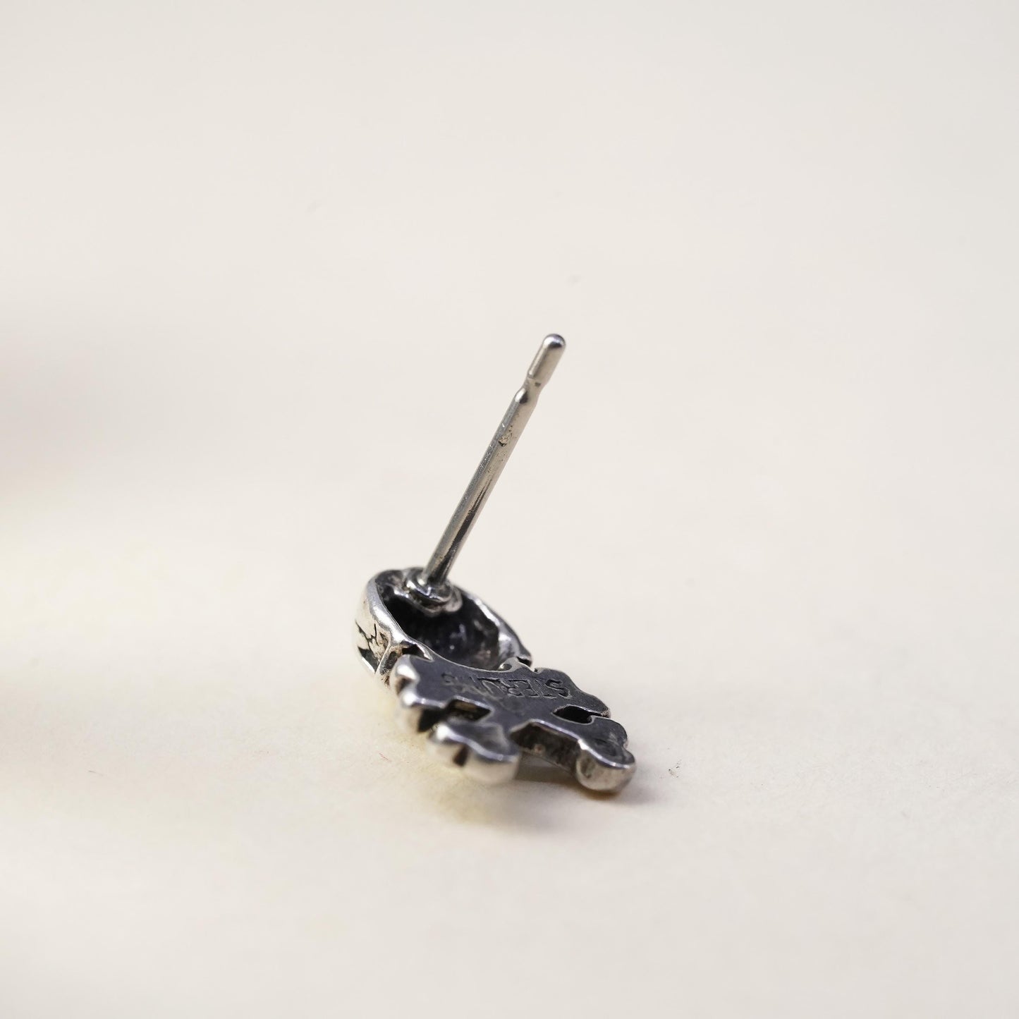 Vintage handmade single earring. Sterling 925 silver skull stud