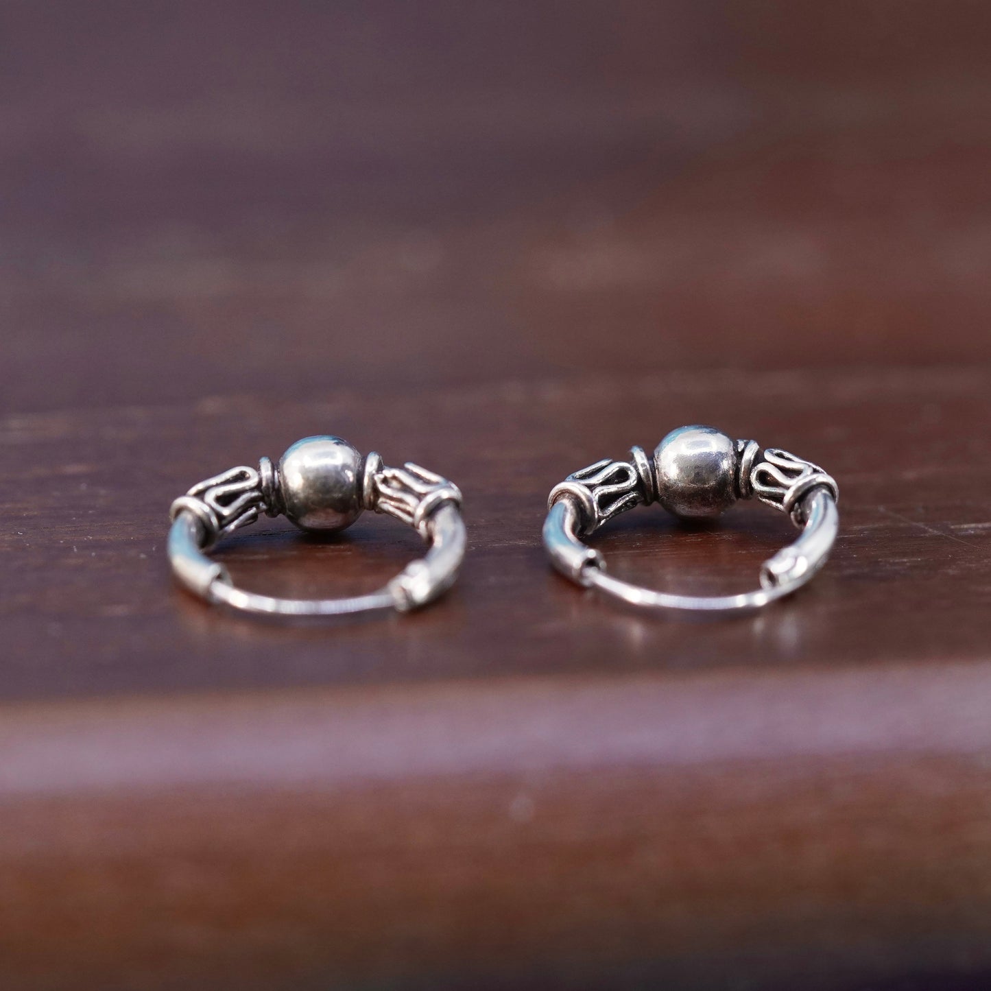 0.5”, vintage Sterling silver handmade earrings, textured 925 hoops