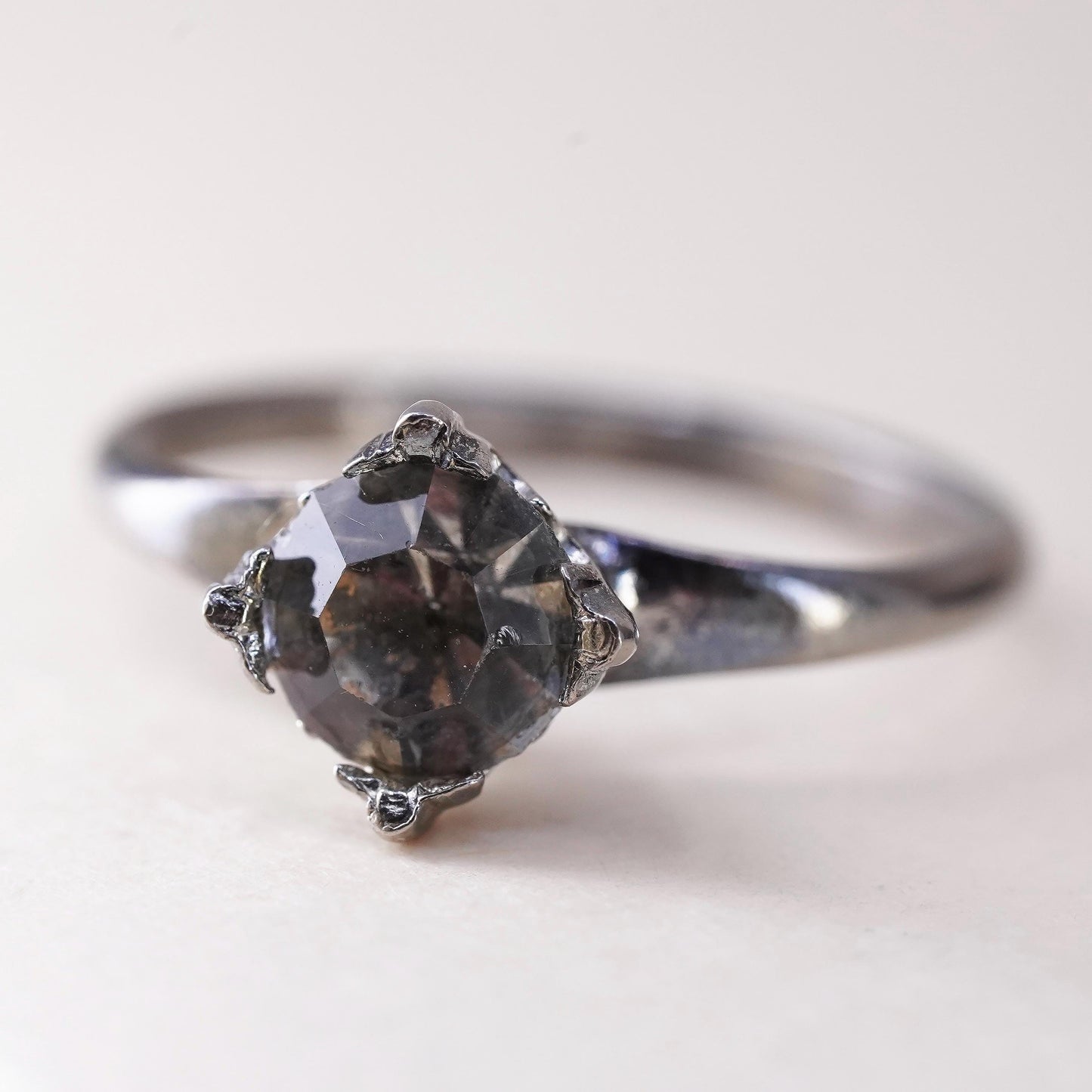 Size 5.5, Vintage oxidized sterling 925 silver engagement cz ring