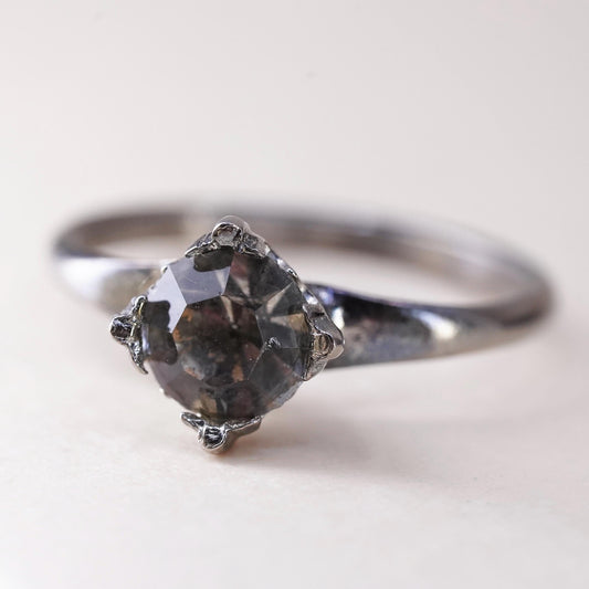 Size 5.5, Vintage oxidized sterling 925 silver engagement cz ring