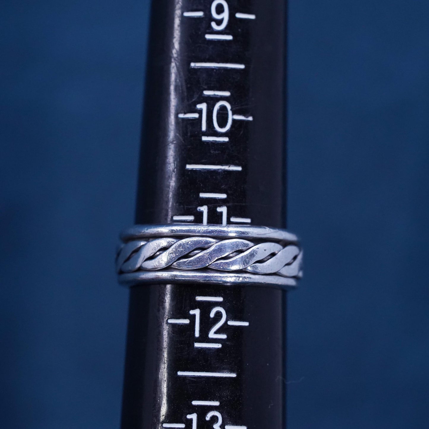 Size 11, vintage sterling silver handmade band, 925 cable spinner ring