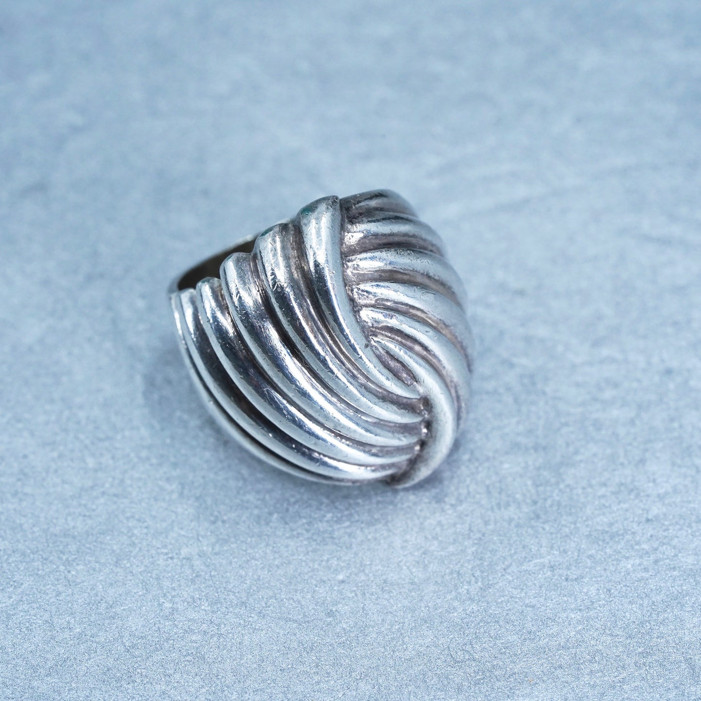 Size 4.75, vintage Sterling 925 silver handmade ring, modern ribbed band