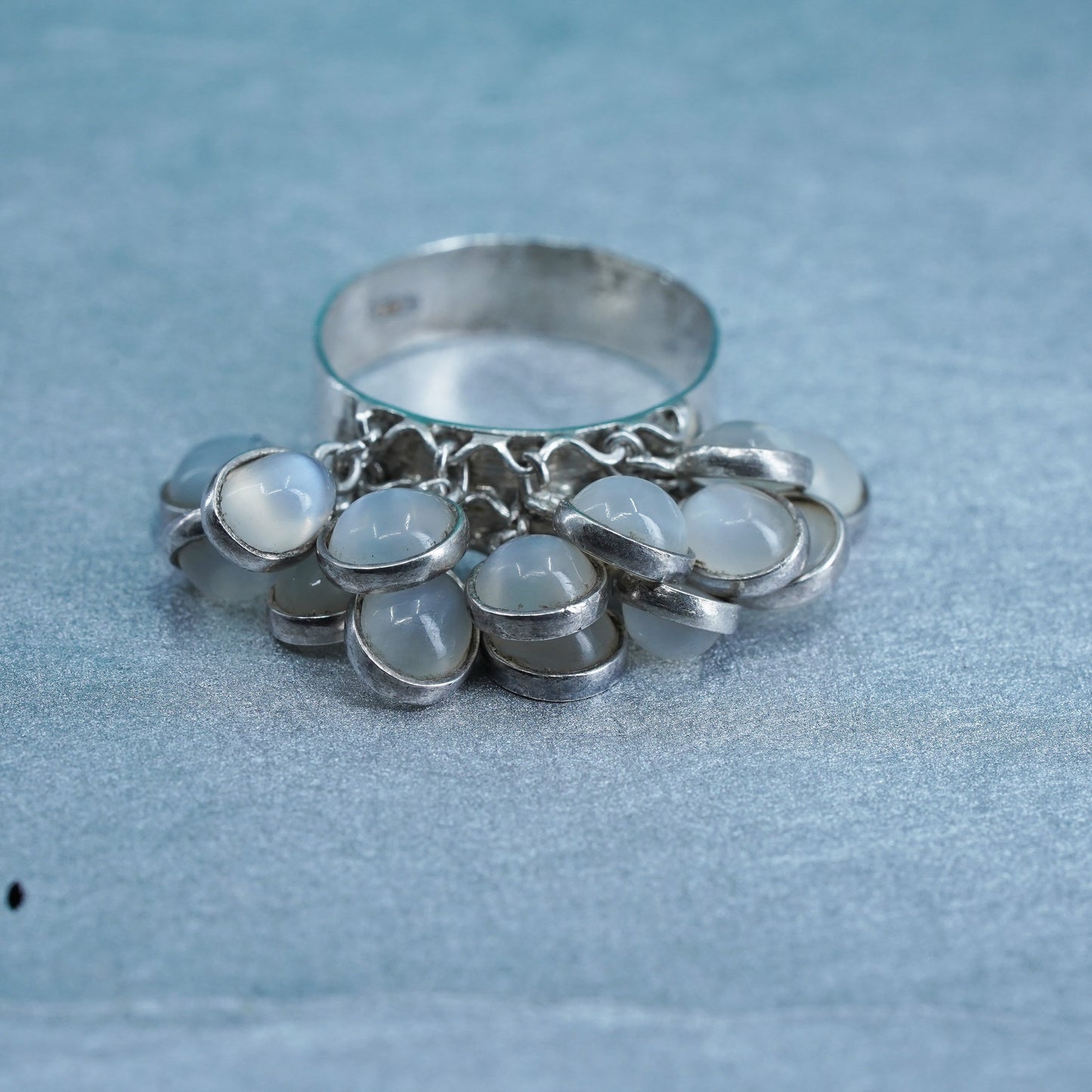 Size 9.75, vintage Sterling 925 silver handmade ring with cluster moonstone