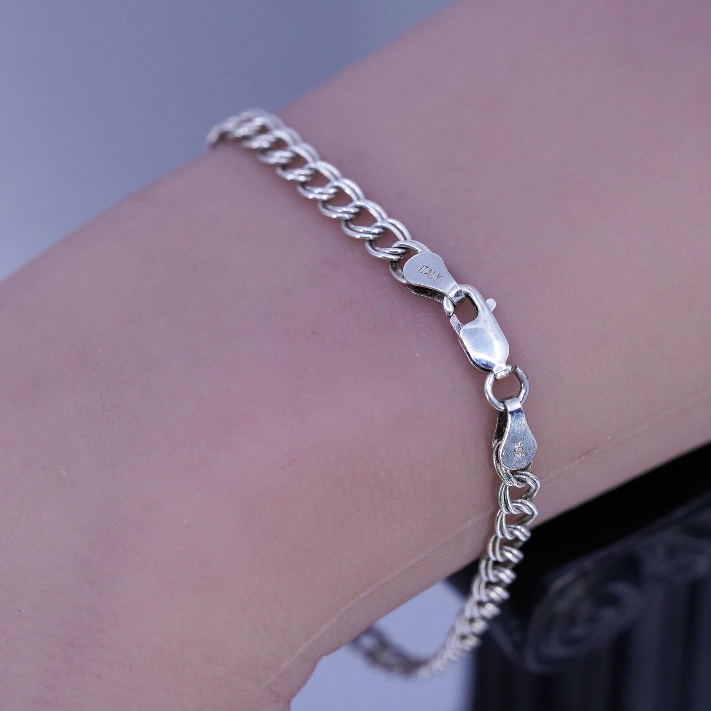 7" 4mm, Vintage Italy Sterling 925 silver handmade bracelet, double curb chain