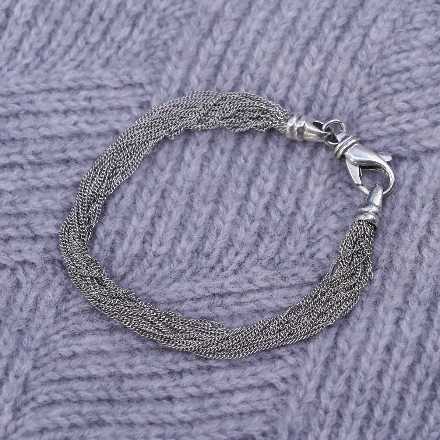7”, vintage Sterling silver handmade bracelet, 925 multi 16 strands curb chain