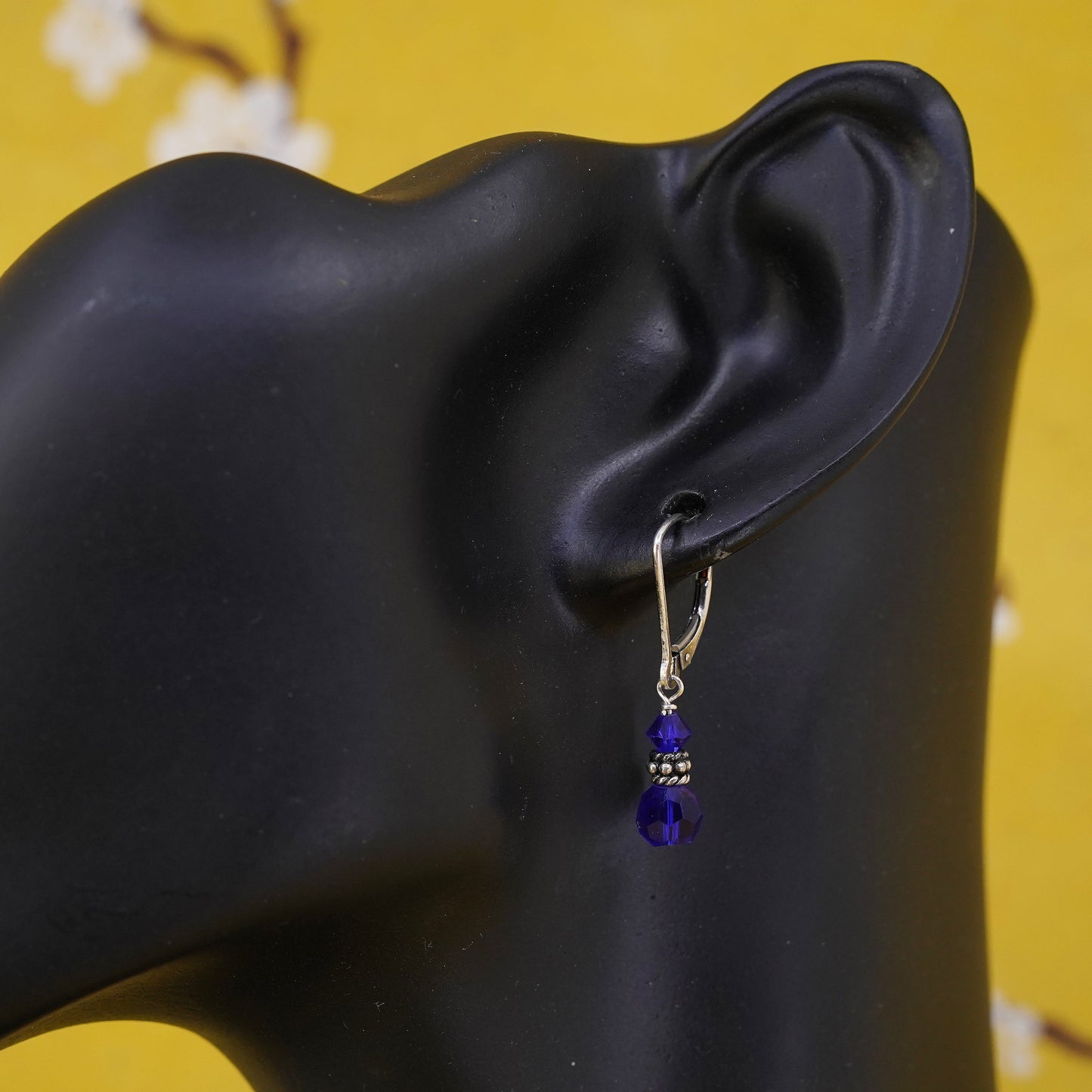 Vintage Sterling silver handmade earrings, 925 hooks with blue crystal beads