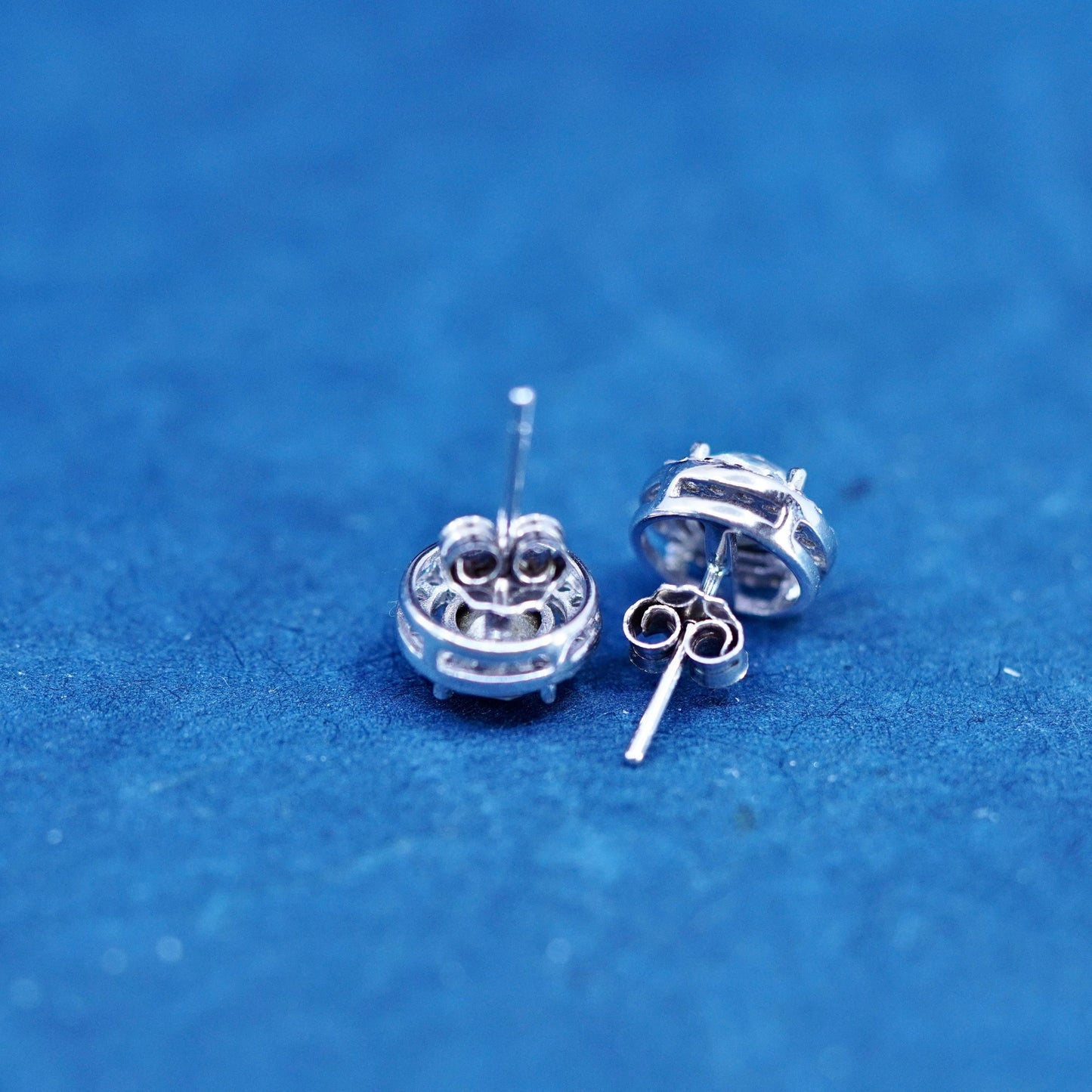 Vintage sterling silver handmade earrings, 925 studs with CZ inlay