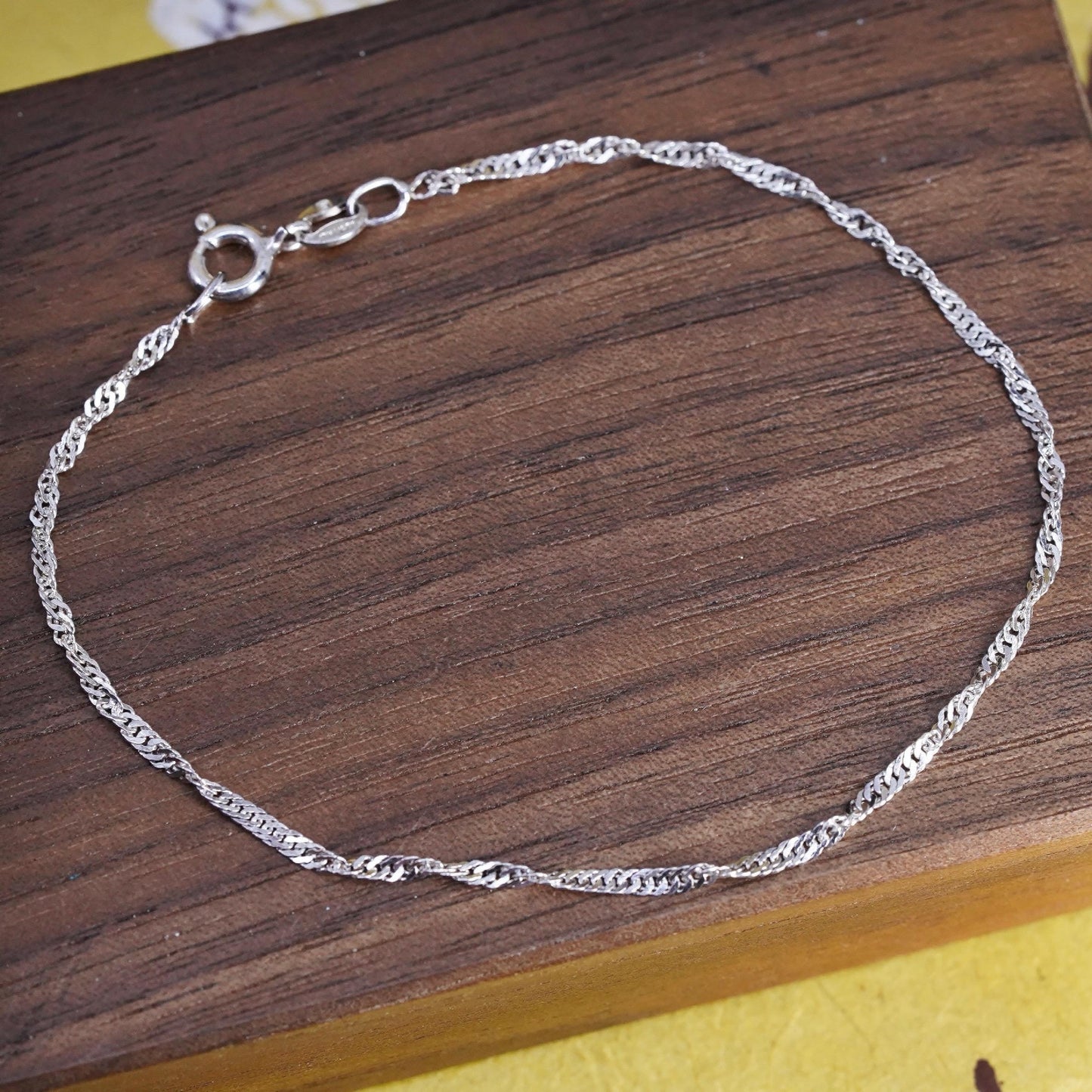 7.5”, 4mm, Vintage sterling 925 silver bracelet, twisted curb link bracelet
