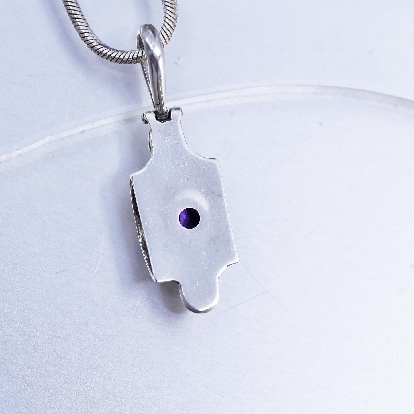 16", vintage Italian Sterling 925 silver snake chain necklace amethyst pendant