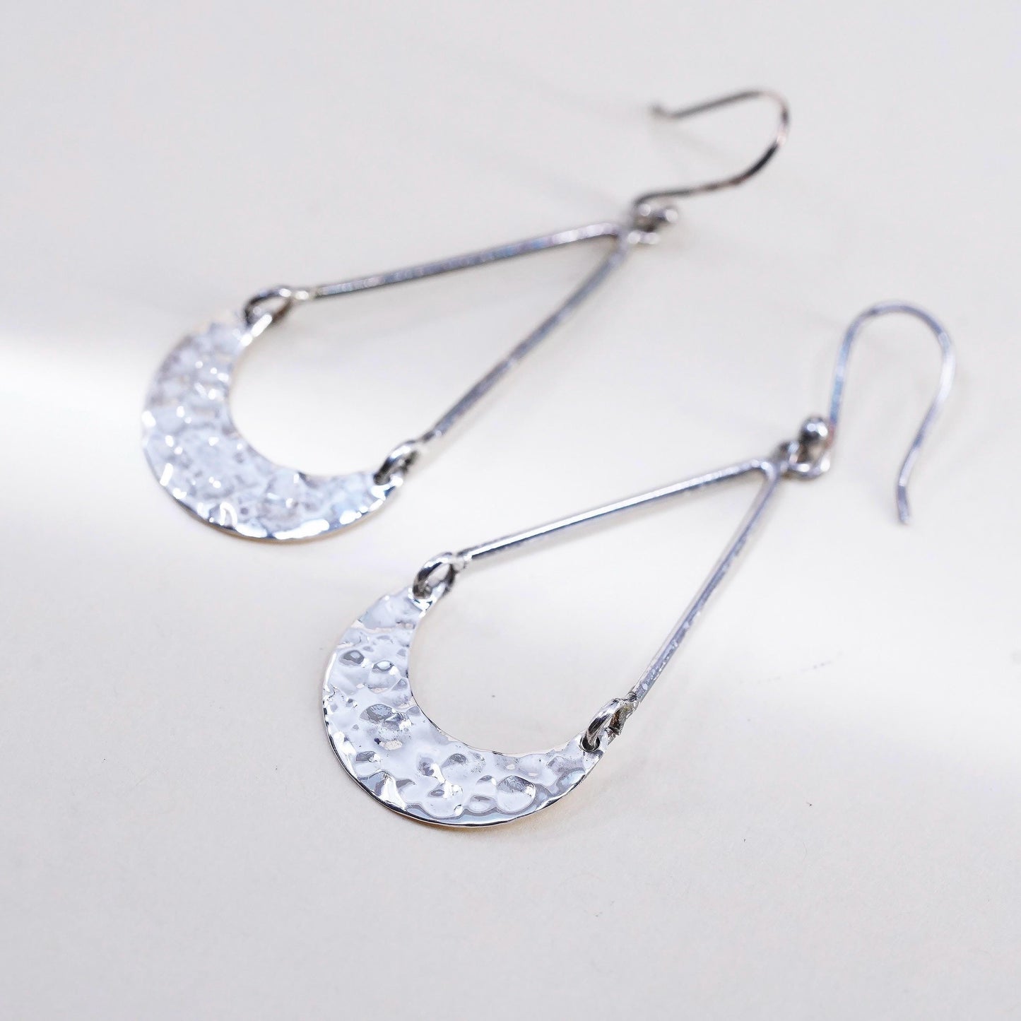 Vintage sterling silver handmade earrings, 925 silver teardrop dangles hammered
