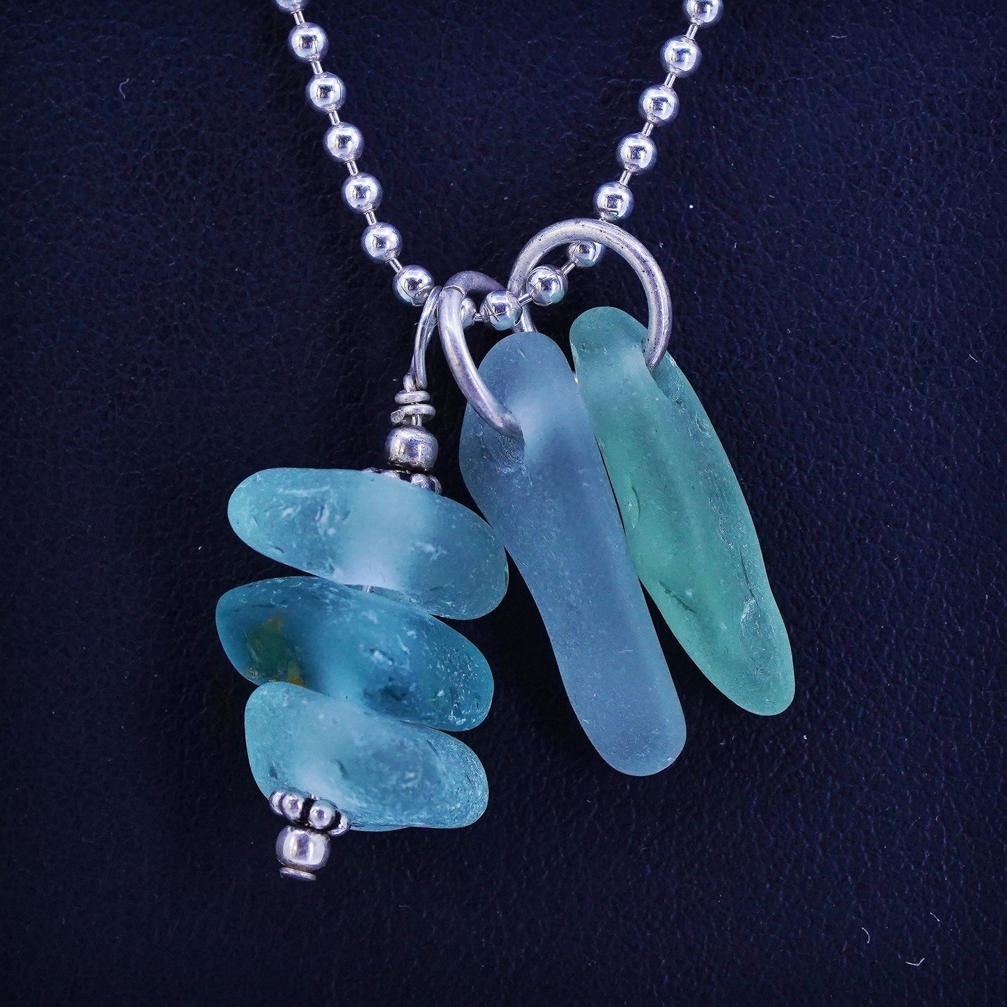 20”, Italian Sterling 925 silver handmade necklace sea washed nugget pendants