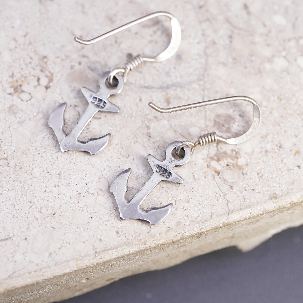 Vintage southwestern sterling silver handmade earrings, 925 anchor dangles