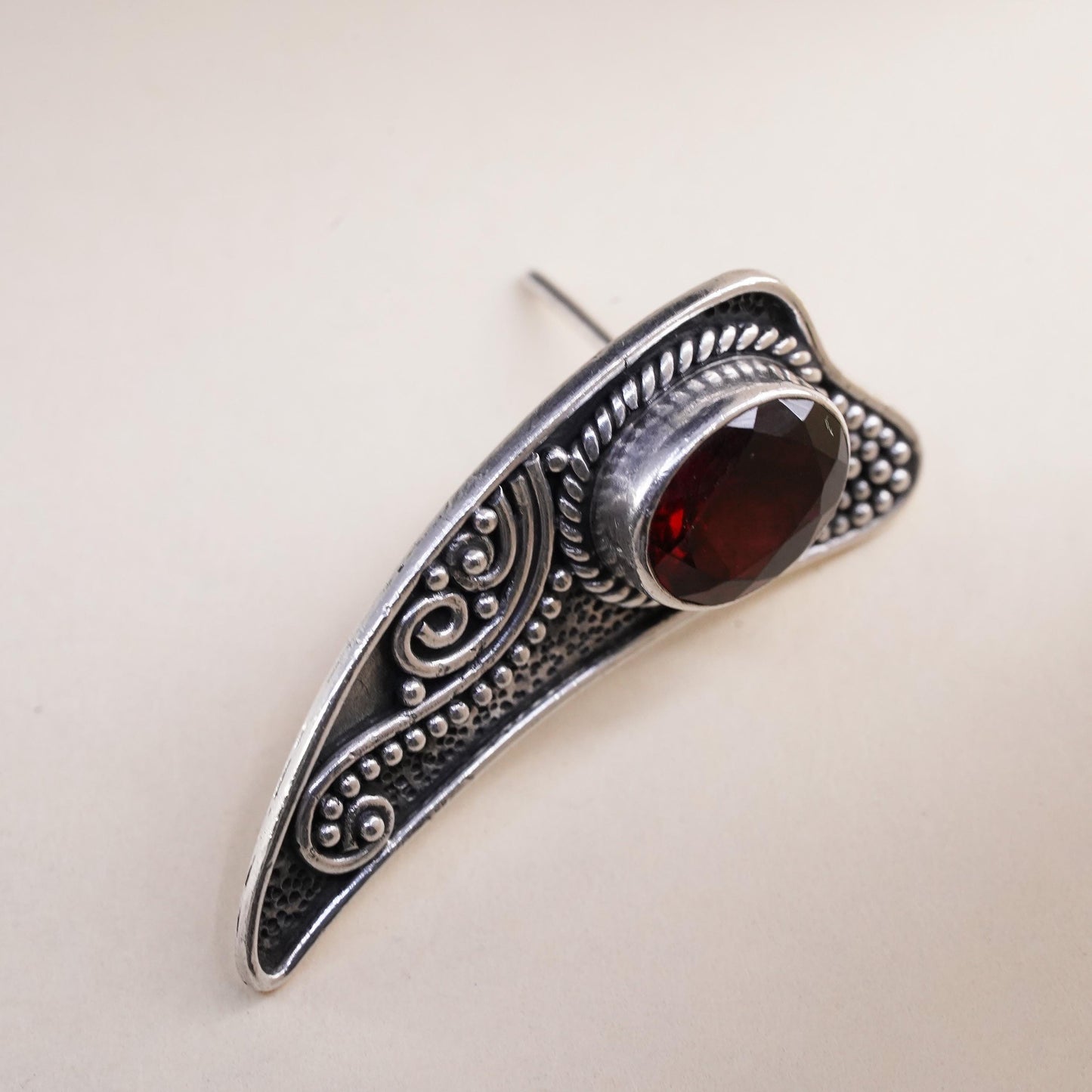 Vintage BA Suarti sterling silver handmade single earring, 925 heart studs ruby