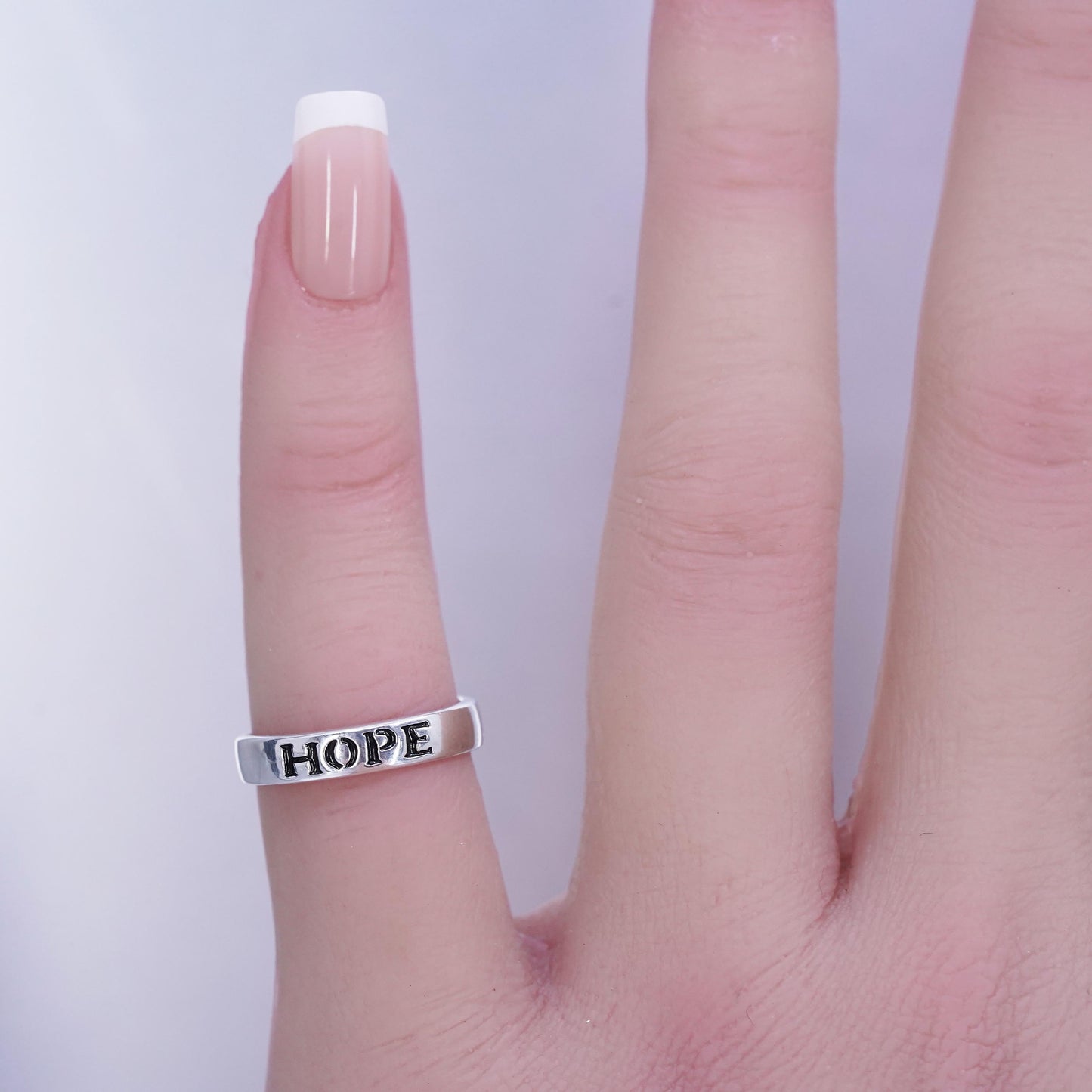Size 4, vintage southwestern Sterling 925 silver ring, stackable band “ hope”