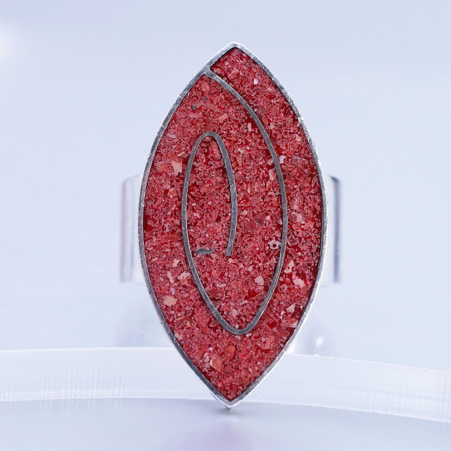 Size 7.5, southwestern Sterling 925 silver handmade spiral ring with coral