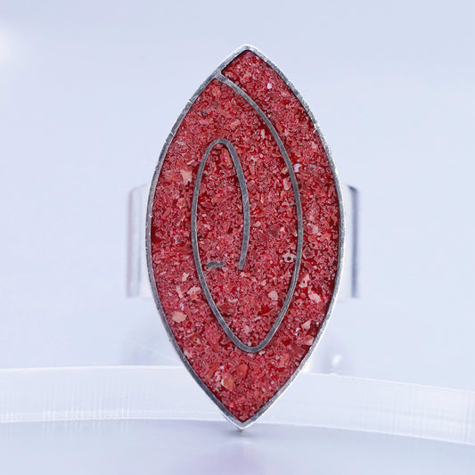 Size 7.5, southwestern Sterling 925 silver handmade spiral ring with coral