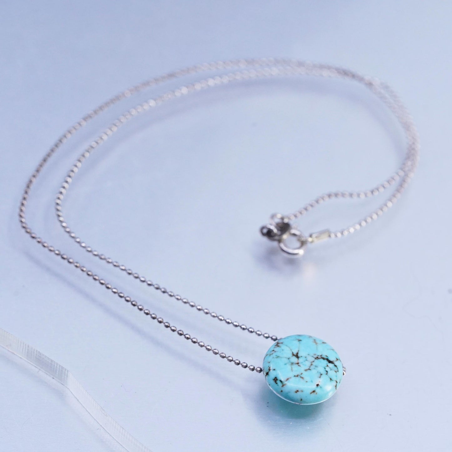 14", Native American Sterling 925 silver bead choker necklace turquoise pendant