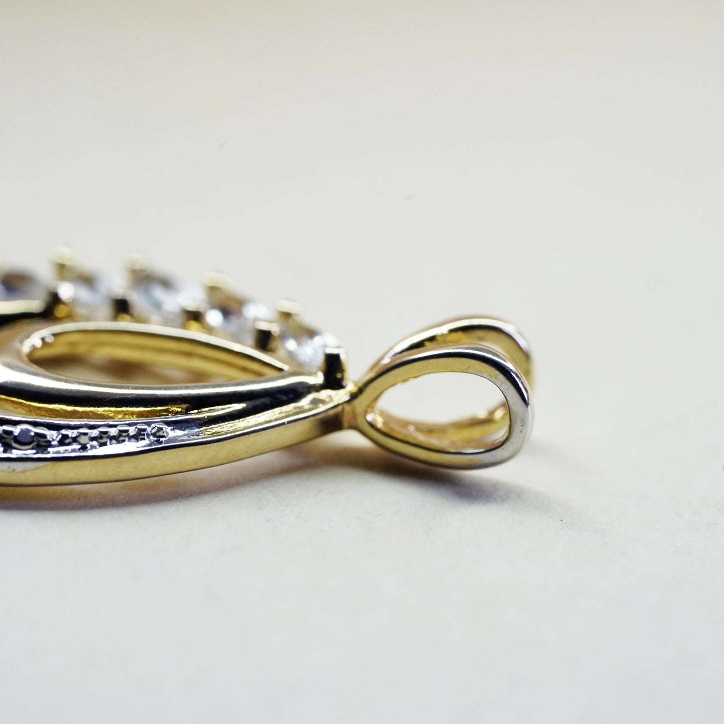 Gold over Sterling silver pendant, 925 teardrop pendant with cz details
