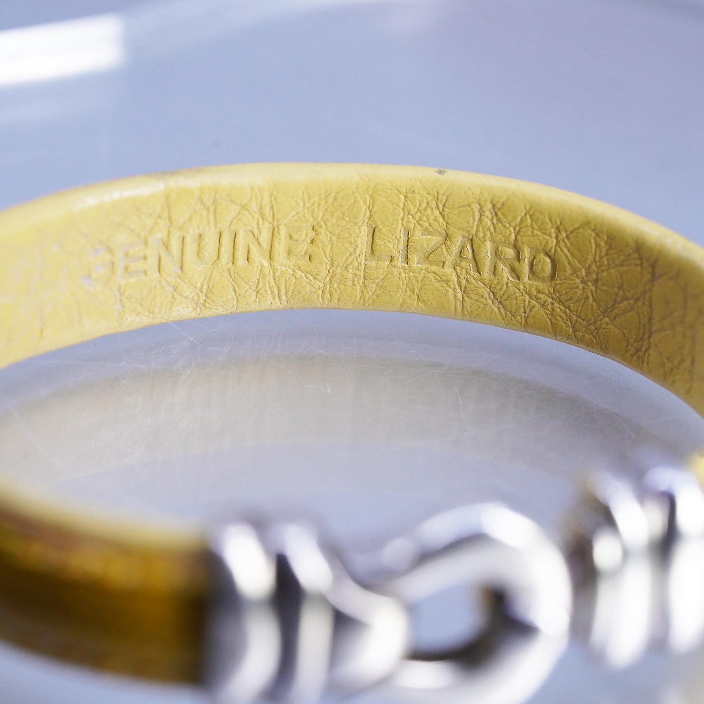 Industria Argentina Sterling 925 Silver Bracelet, Yellow Lizard Leather bangle