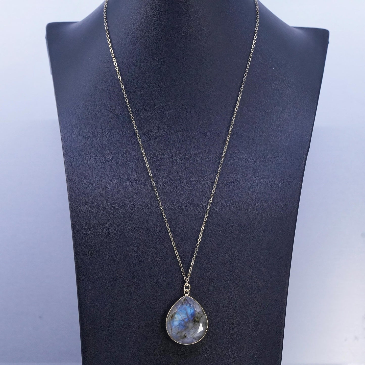 18+2", vermeil gold Sterling Silver 925 necklace labradorite teardrop pendant