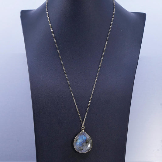 18+2", vermeil gold Sterling Silver 925 necklace labradorite teardrop pendant