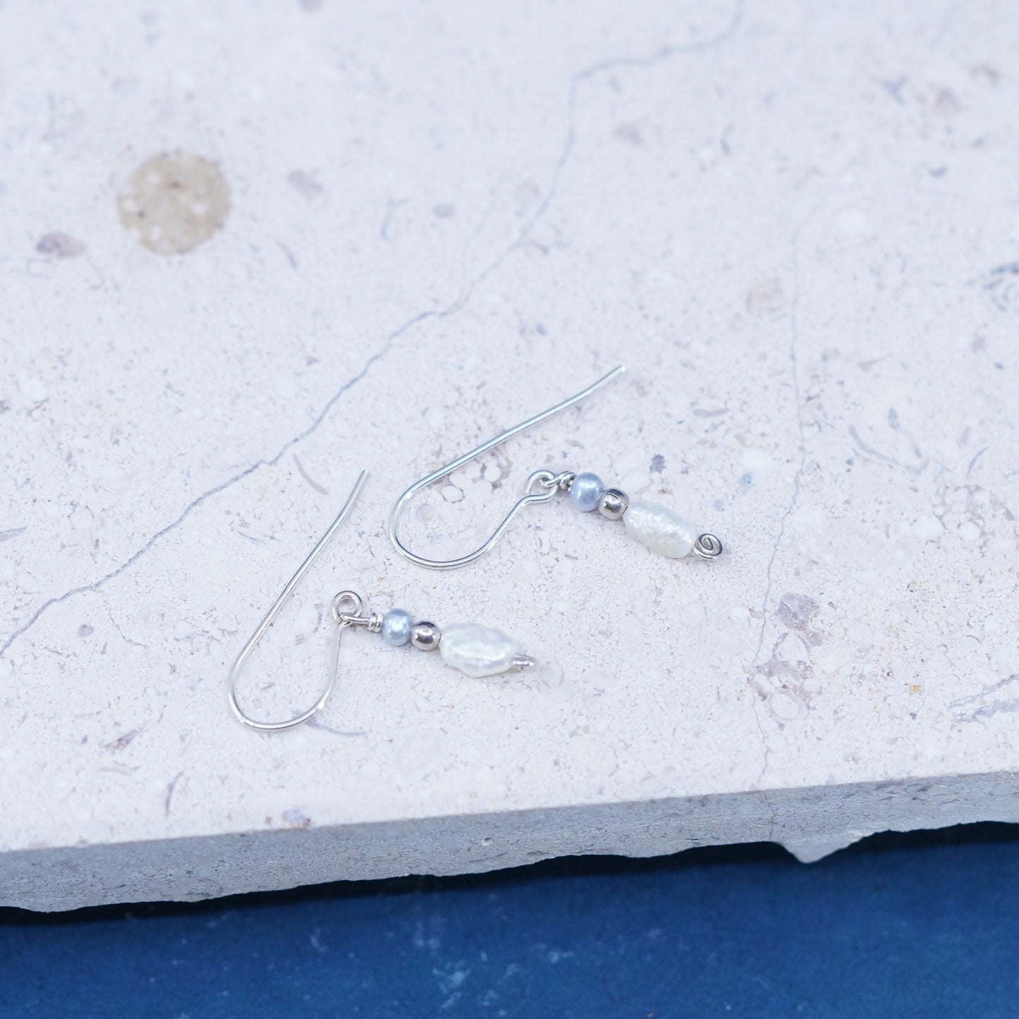 Vintage Sterling silver handmade earrings, 925 hooks with pearl