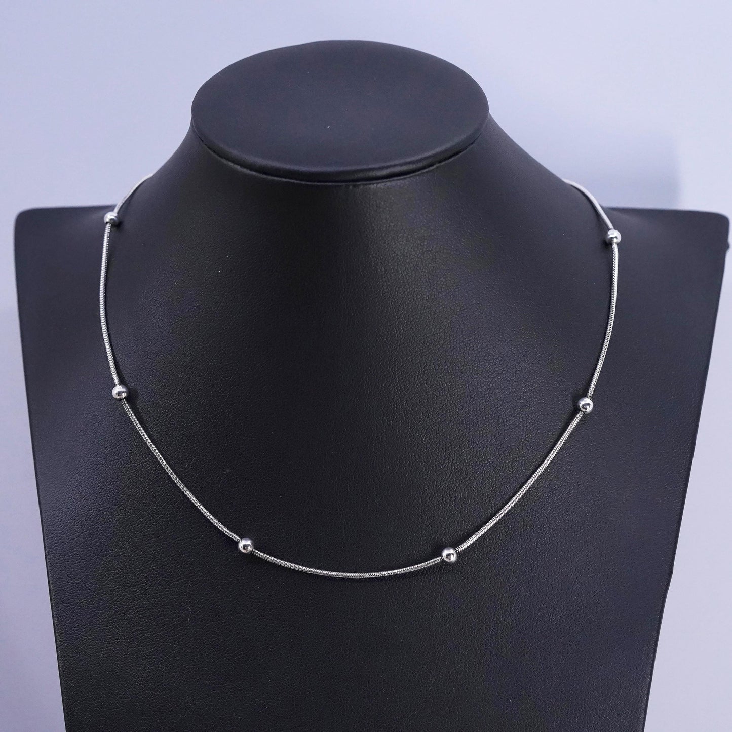 16” 1mm, vintage Sterling silver handmade necklace, 925 snake chain with beads