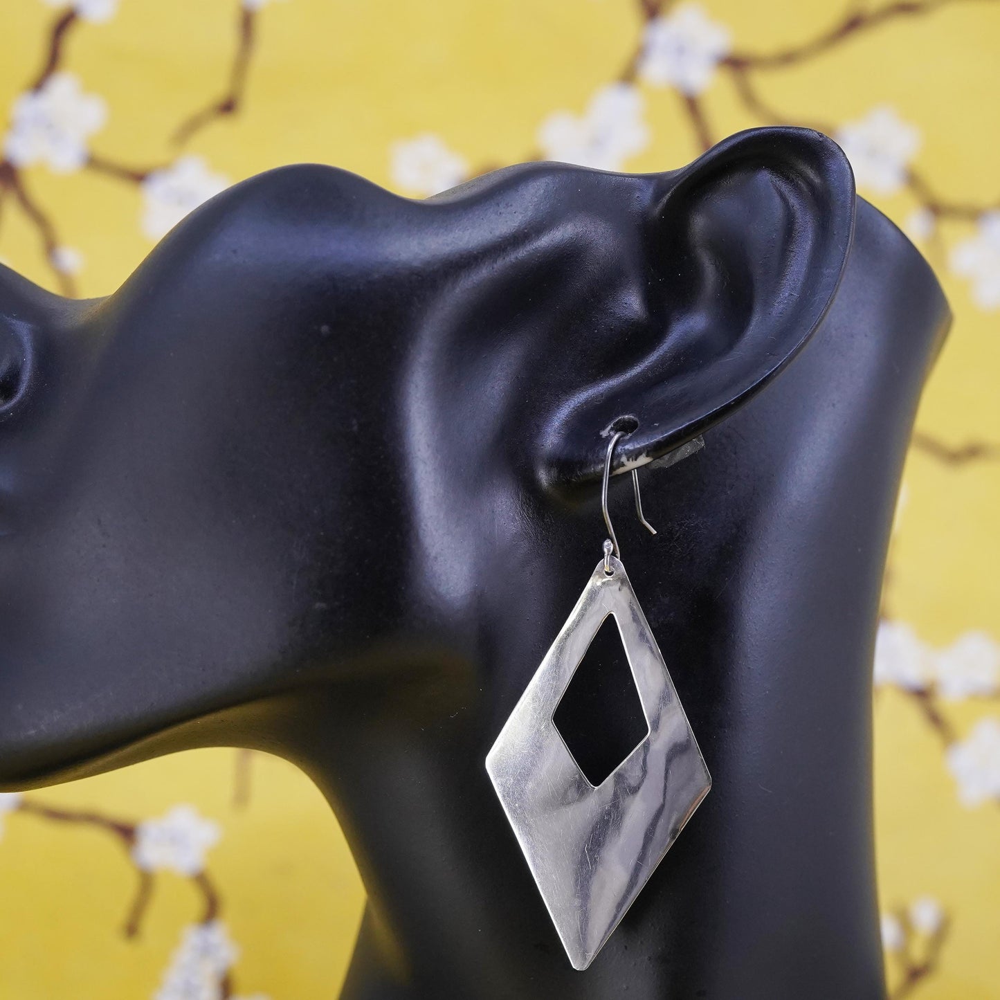 Vintage Sterling 925 silver handmade earrings with diamond shaped dangles