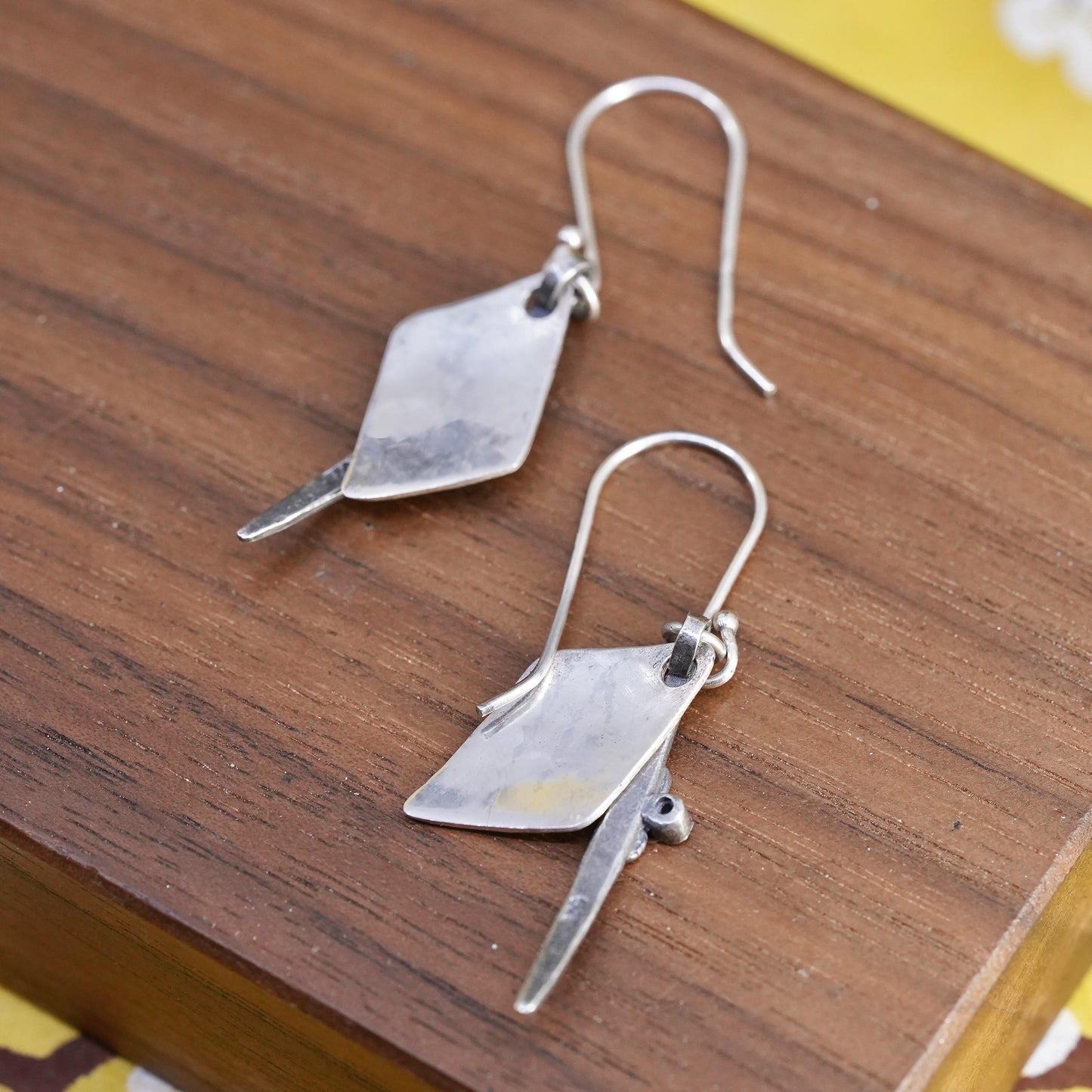 Vintage handmade sterling silver earrings, 925 hammered disc with cz and beads