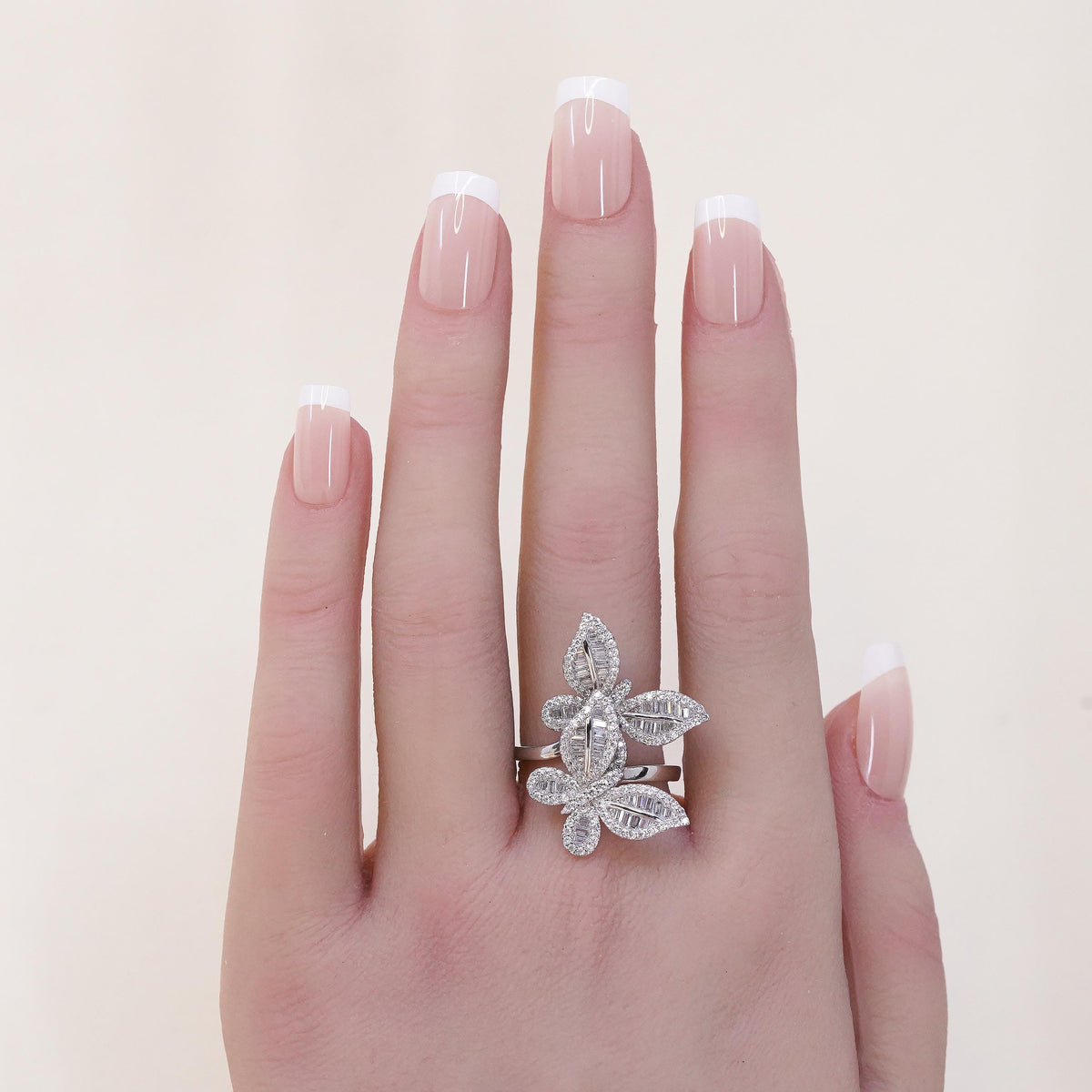SZ 8.25 Sterling Silver 925 CZ Butterfly Ring, Sparkling Cluster Cubic Zirconia