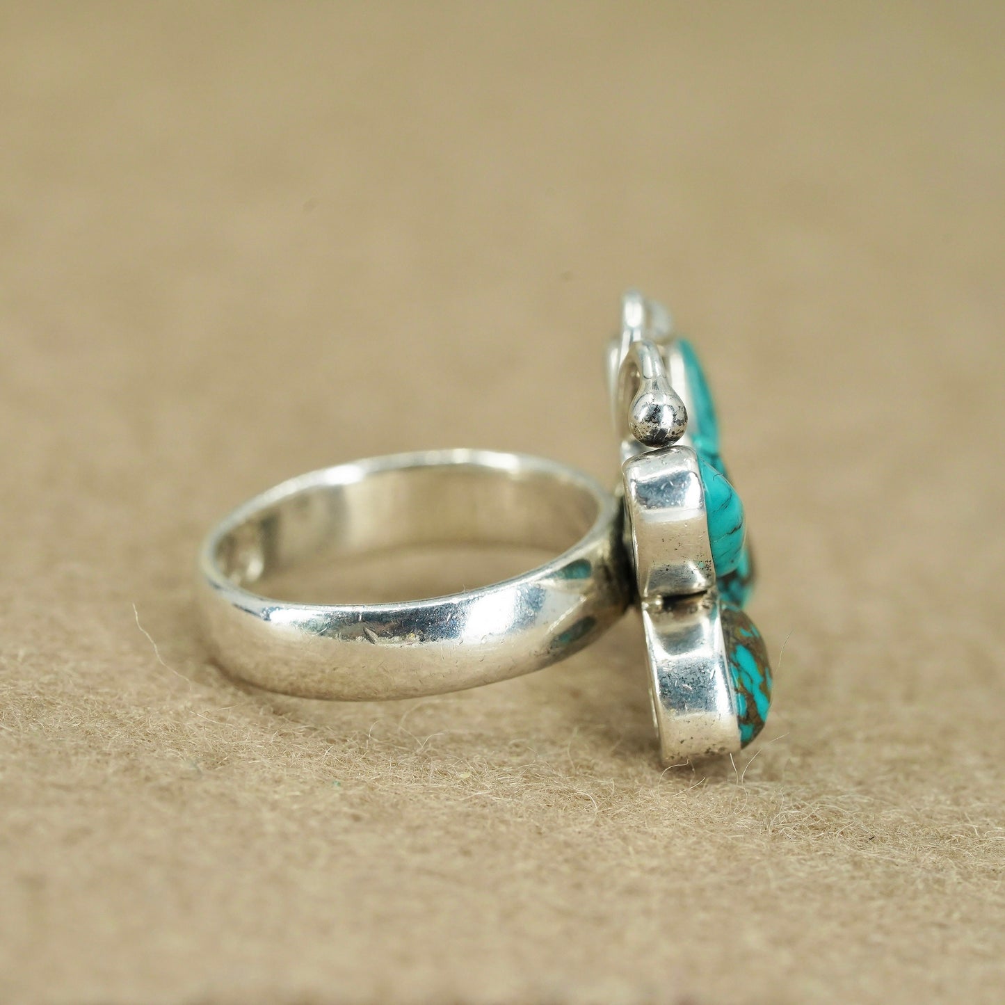 Size 7.25, Native American navajo Sterling 925 silver butterfly ring turquoise