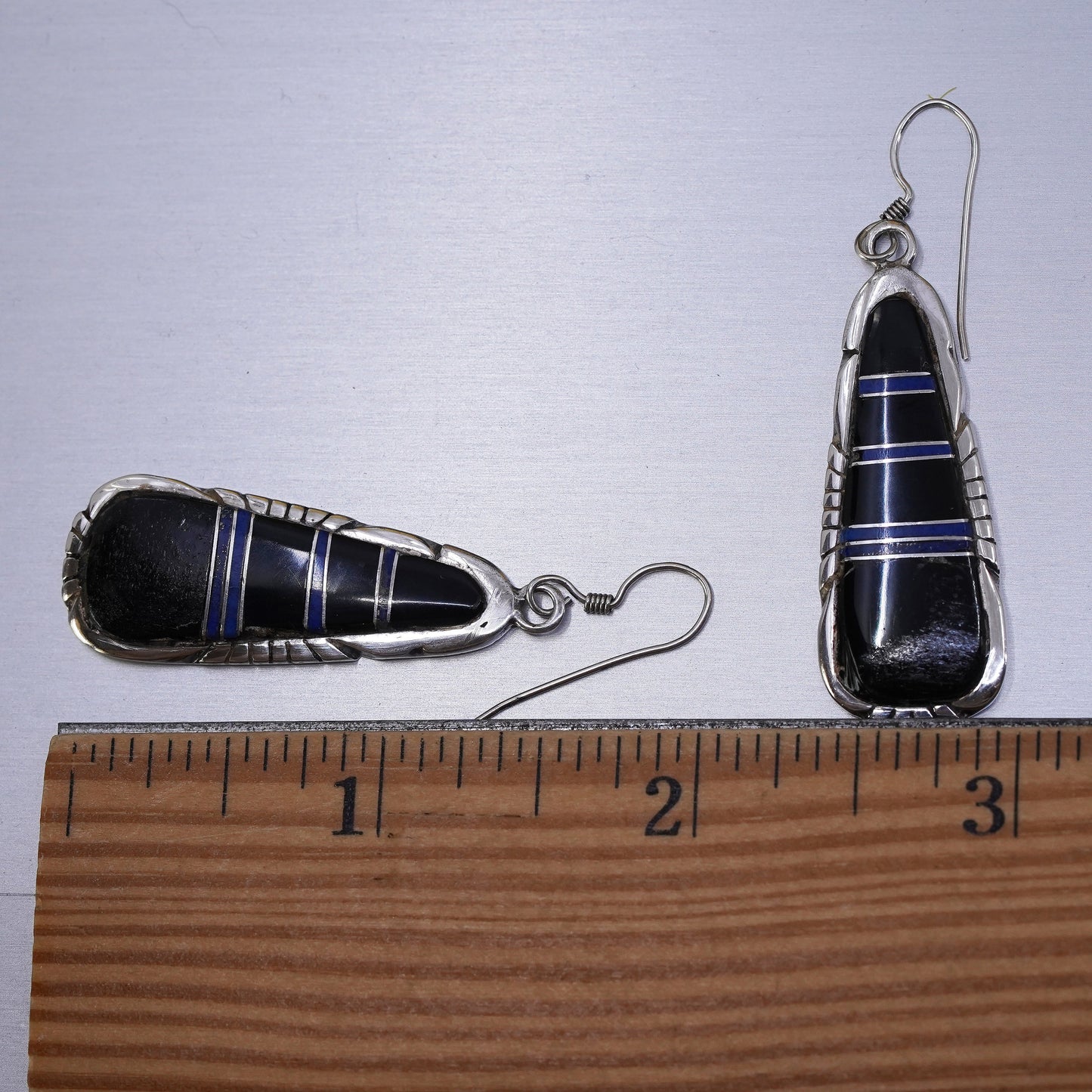 Native American Ben Boyd sterling silver earrings, Navajo 925 teardrop onyx