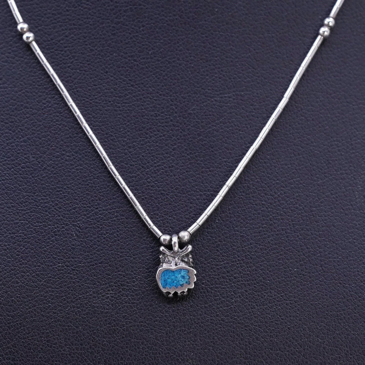 16", Native American sterling 925 liquid silver chain necklace pendant turquoise