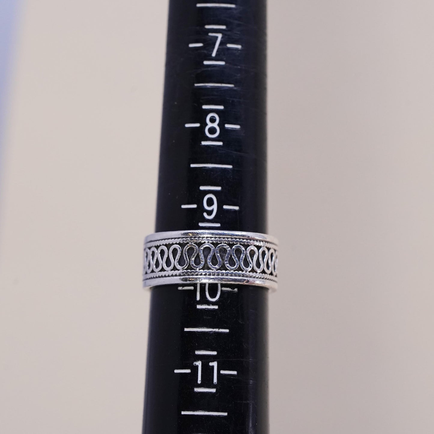 Size 9.25, vintage Sterling 925 silver handmade ring band with woven texture