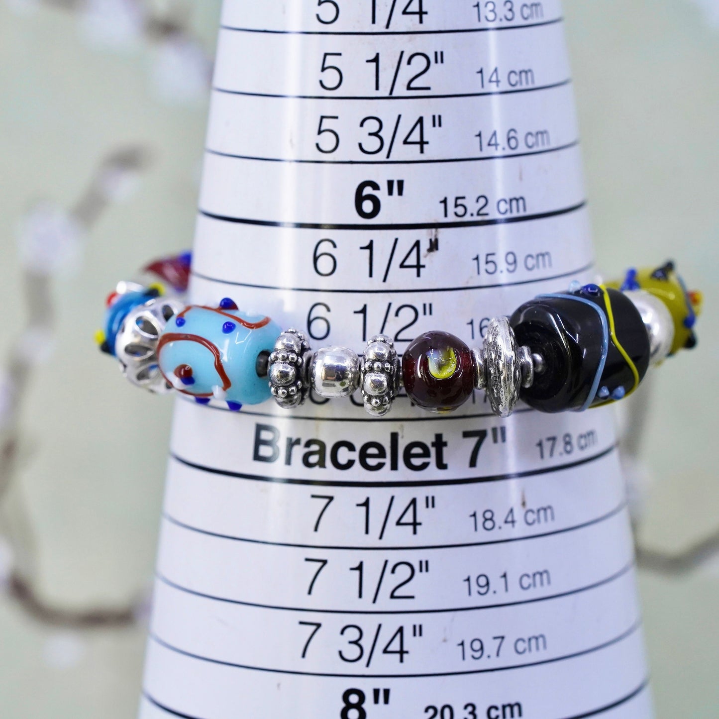 7”, VTG Silpada Sterling Silver Lampwork Art Glass Bead Toggle Bracelet B0871