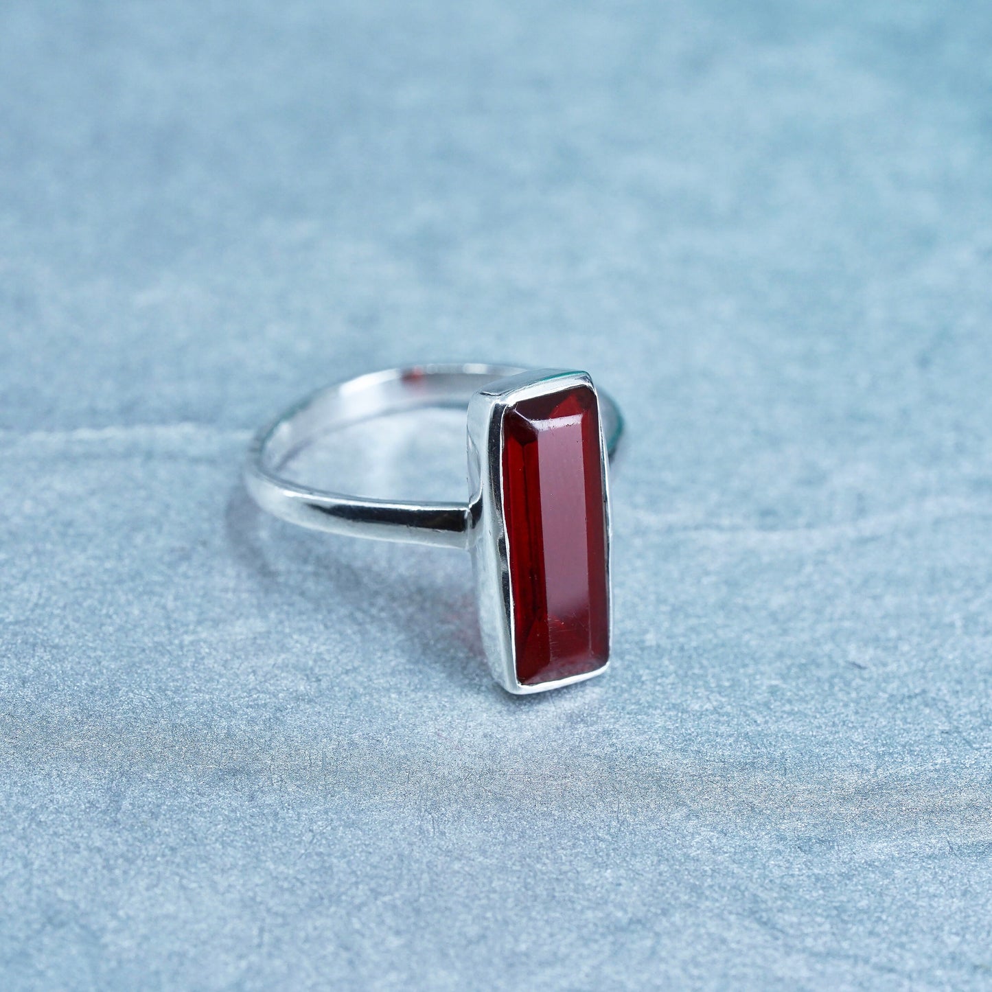 Size 7, vintage Sterling 925 silver ring with long ruby