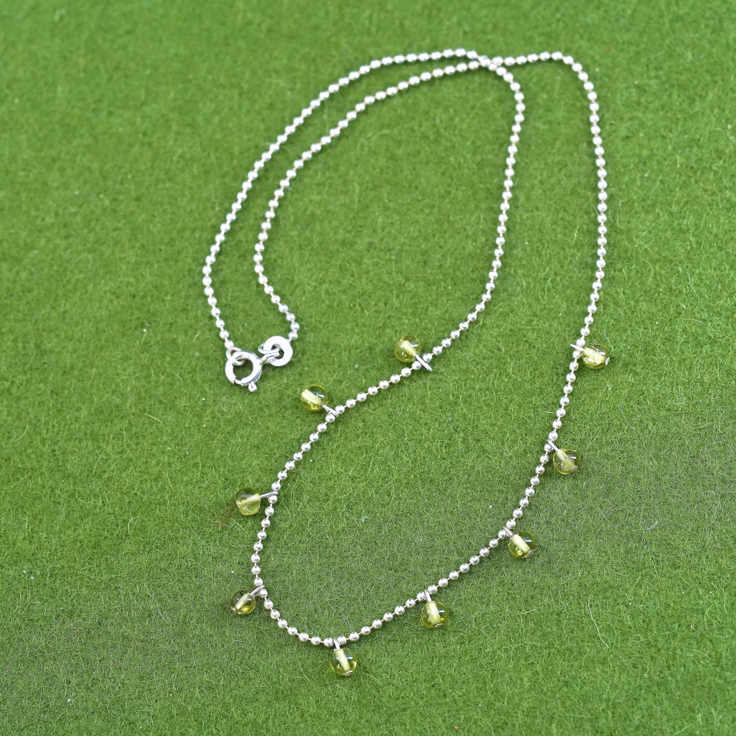 16", sterling silver handmade beads necklace, 925 silver chain peridot beads