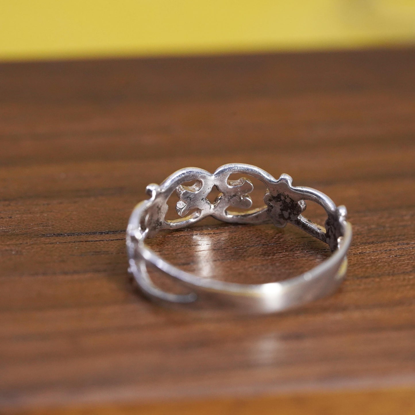 Size 8.5, Vintage sterling silver handmade ring, filigree heart 925 band