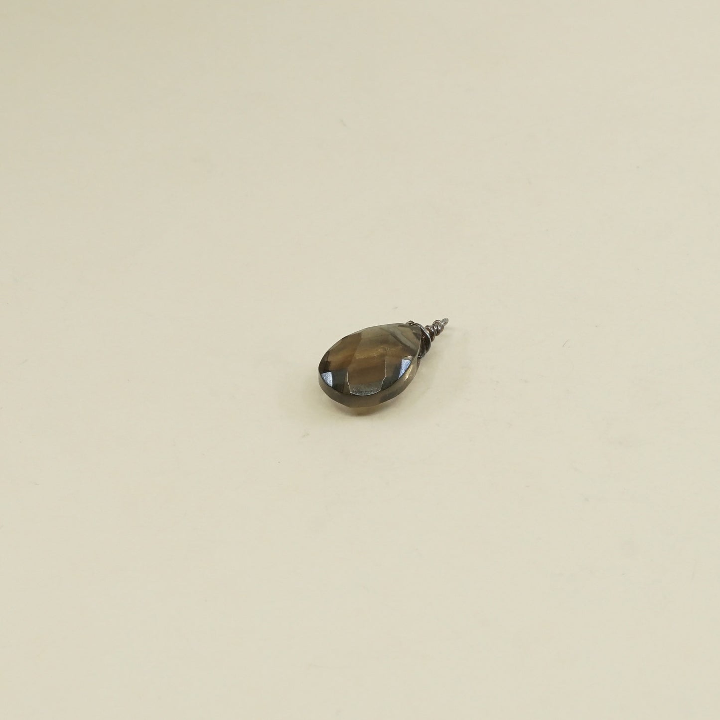 Sterling silver pendant, solid 925 silver with teardrop shaped smoky topaz
