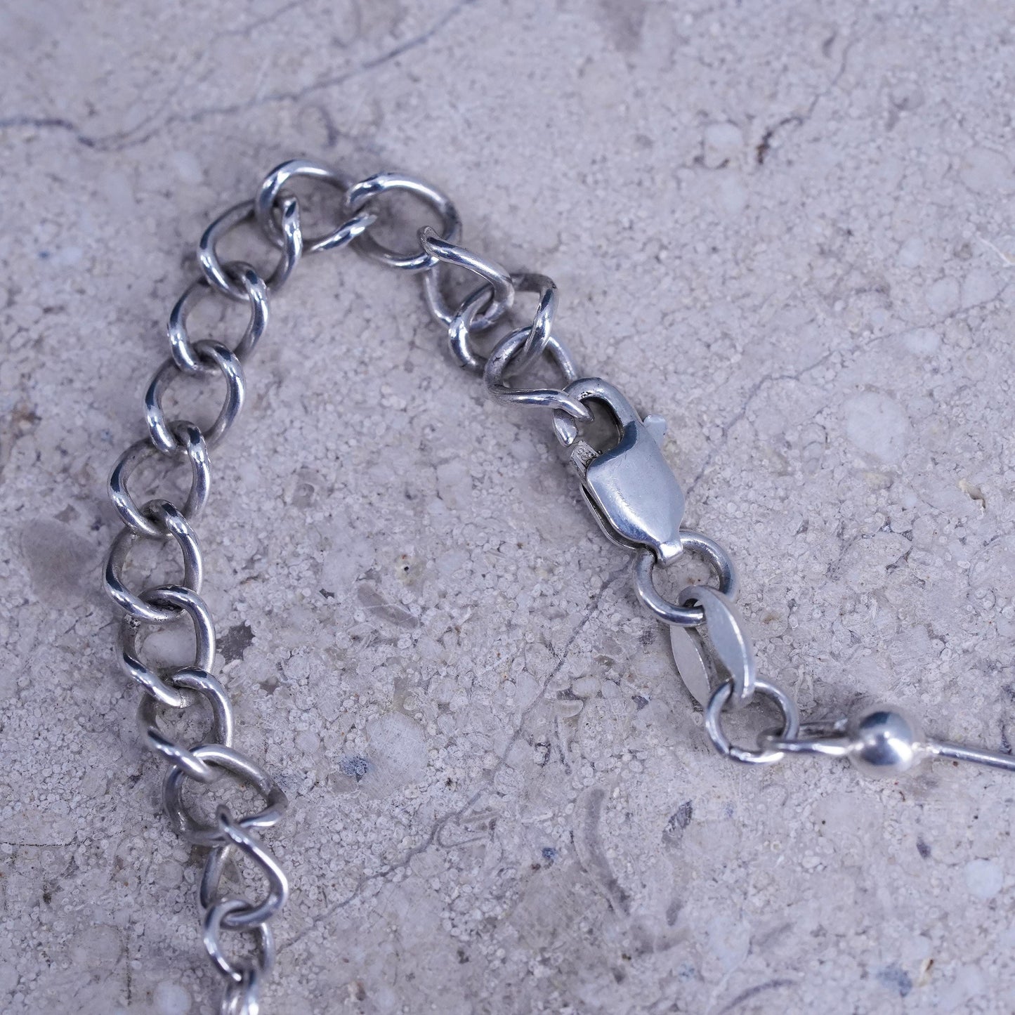 16+2", vintage Sterling silver handmade necklace, 925 dna bone bead chain