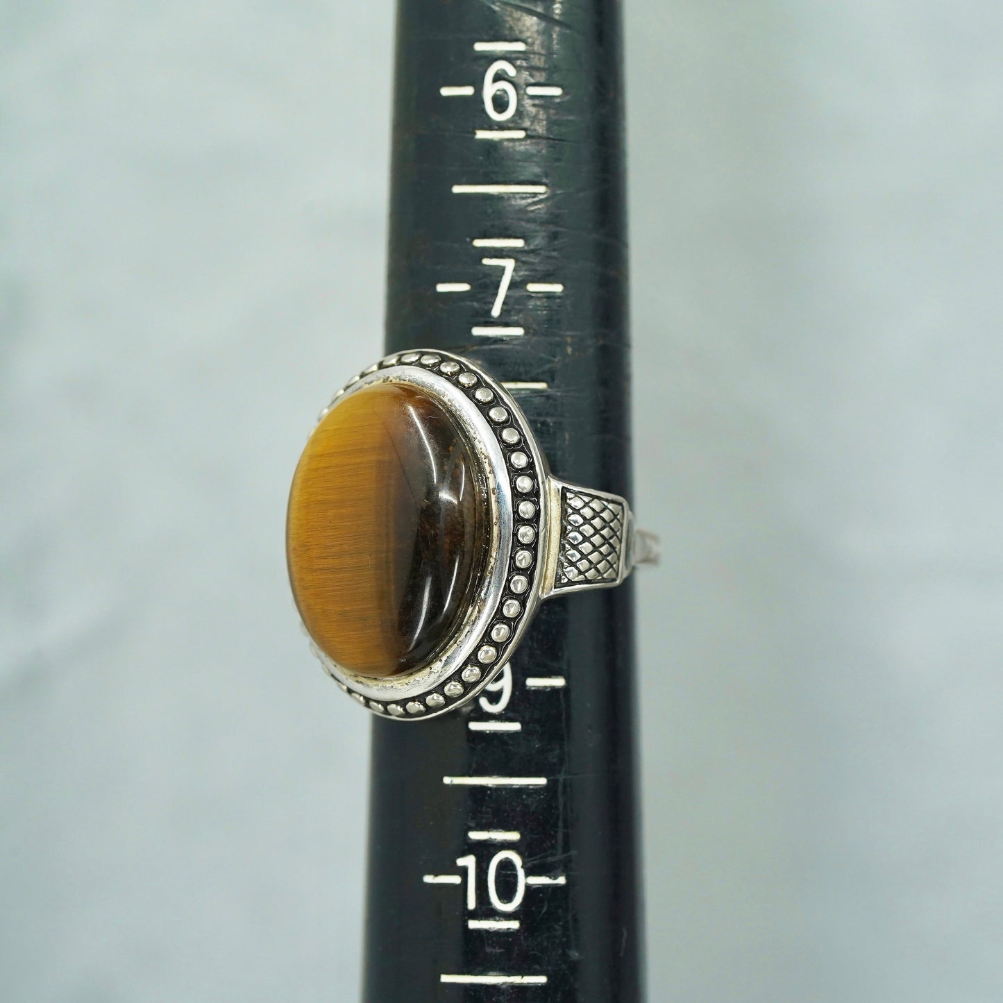Size 8, vintage Sterling 925 silver handmade ring with golden tiger eye