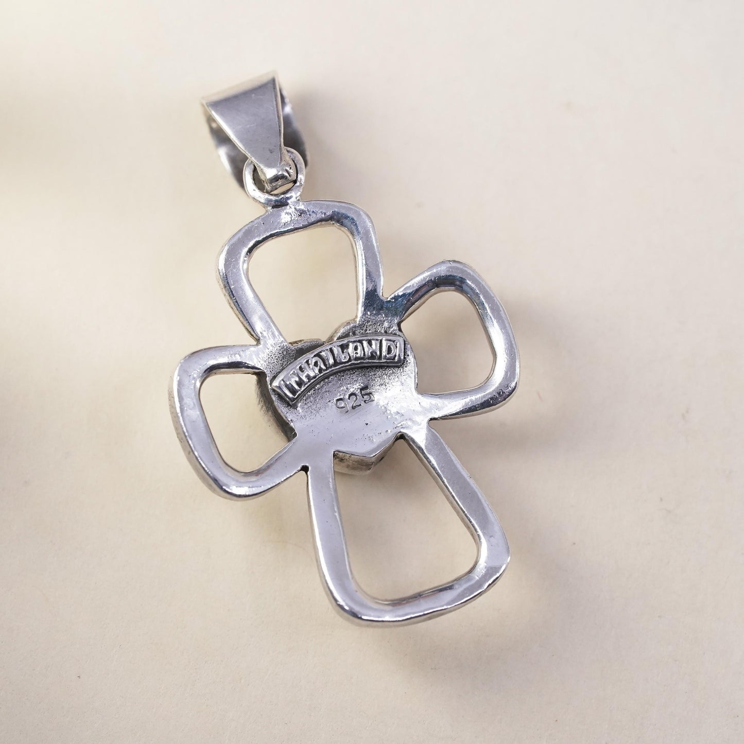 Vintage Sterling Silver 925 handmade cross pendant with heart denim Lapis