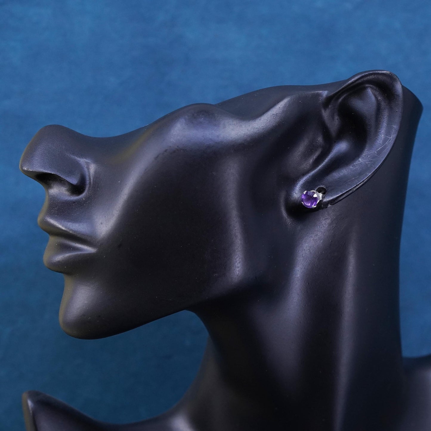 Vintage sterling silver handmade earrings, 925 studs with amethyst