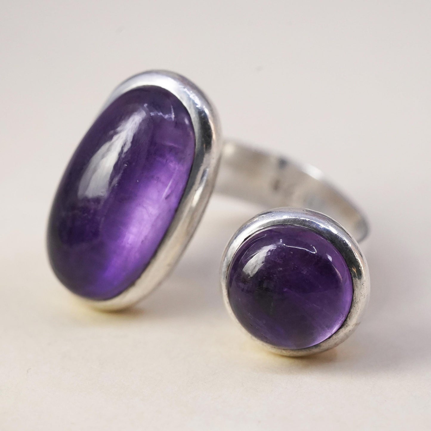 Size adjustable, southwestern Sterling silver ring, 925 band with amethyst