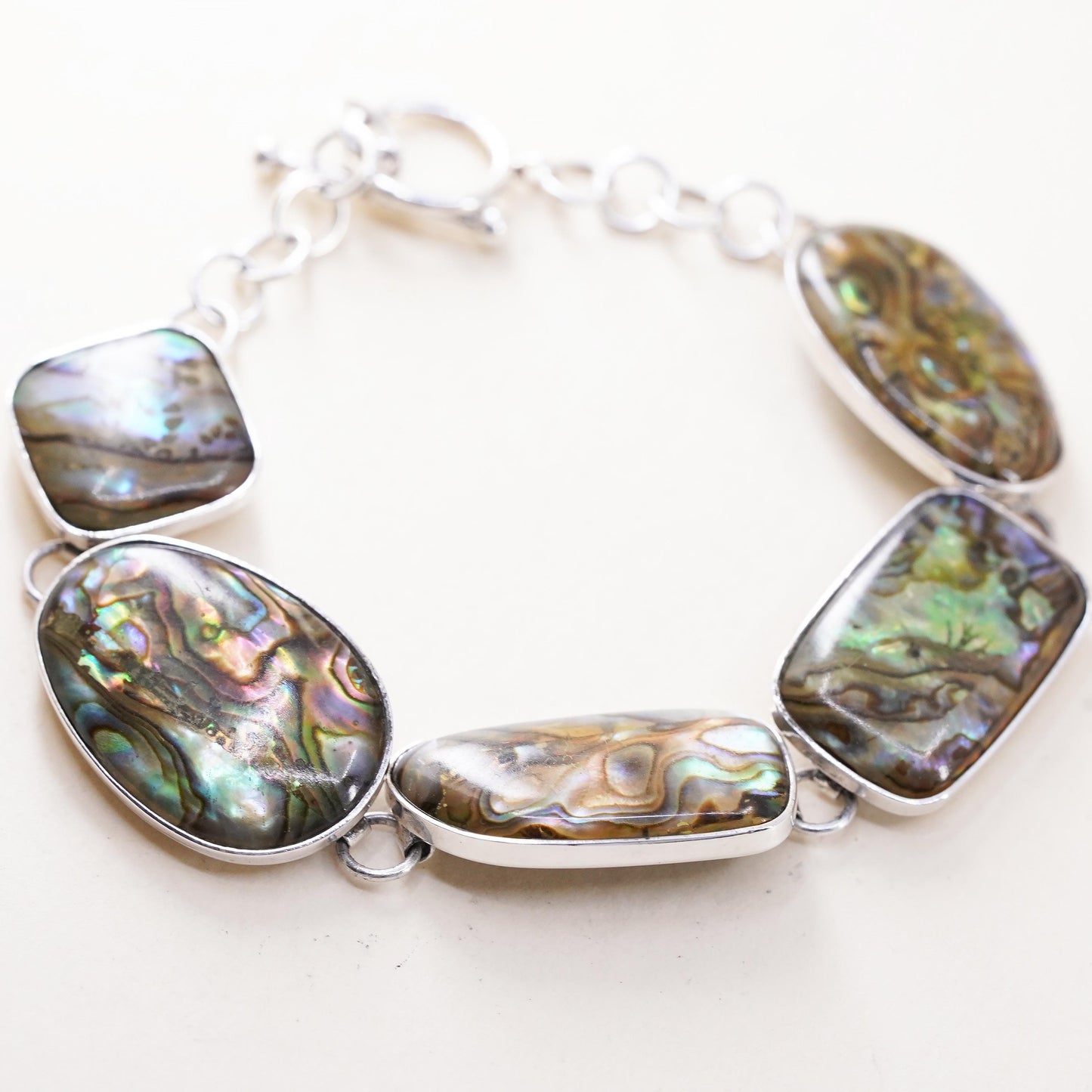 7”, vintage LUC sterling silver 925 bracelet with abalone and toggle closure