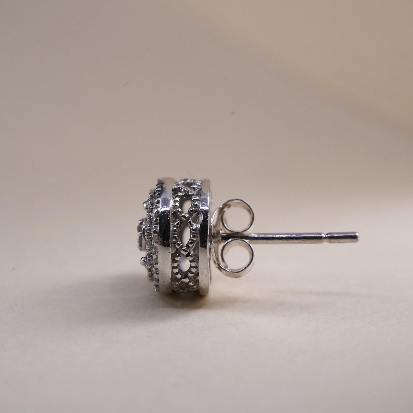 Vintage SK9 single earring. Sterling 925 silver stud with cluster diamonds