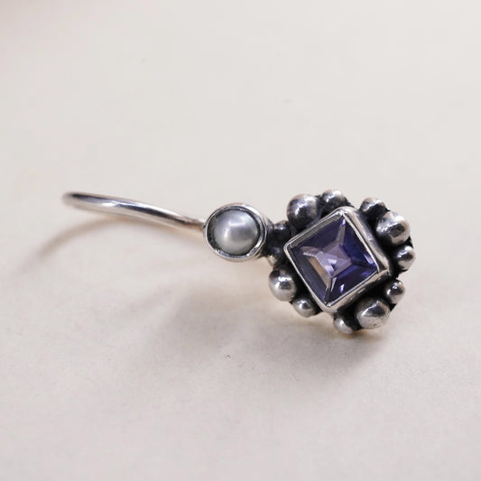 Vintage sterling 925 silver handmade single 1 earring with amethyst and pearl