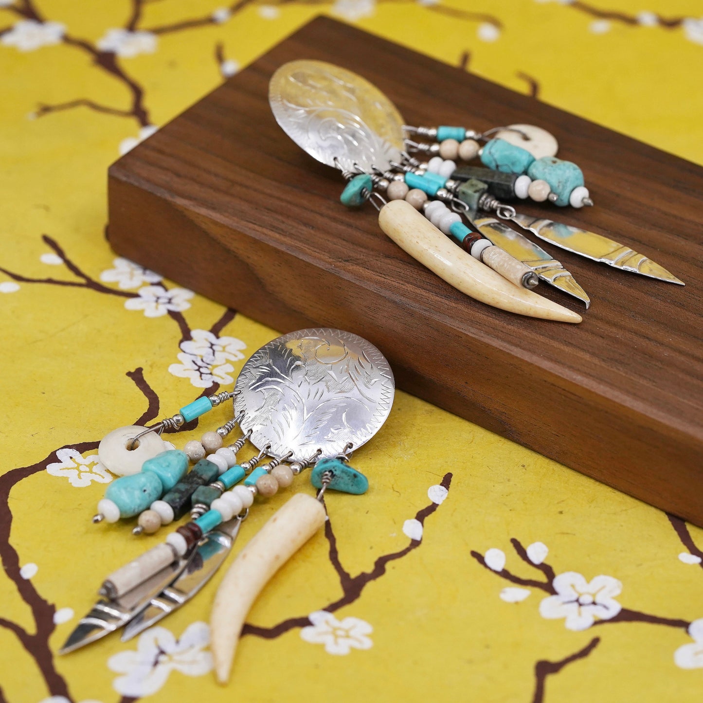 Native American Sterling silver handmade earrings, 925 studs turquoise beads