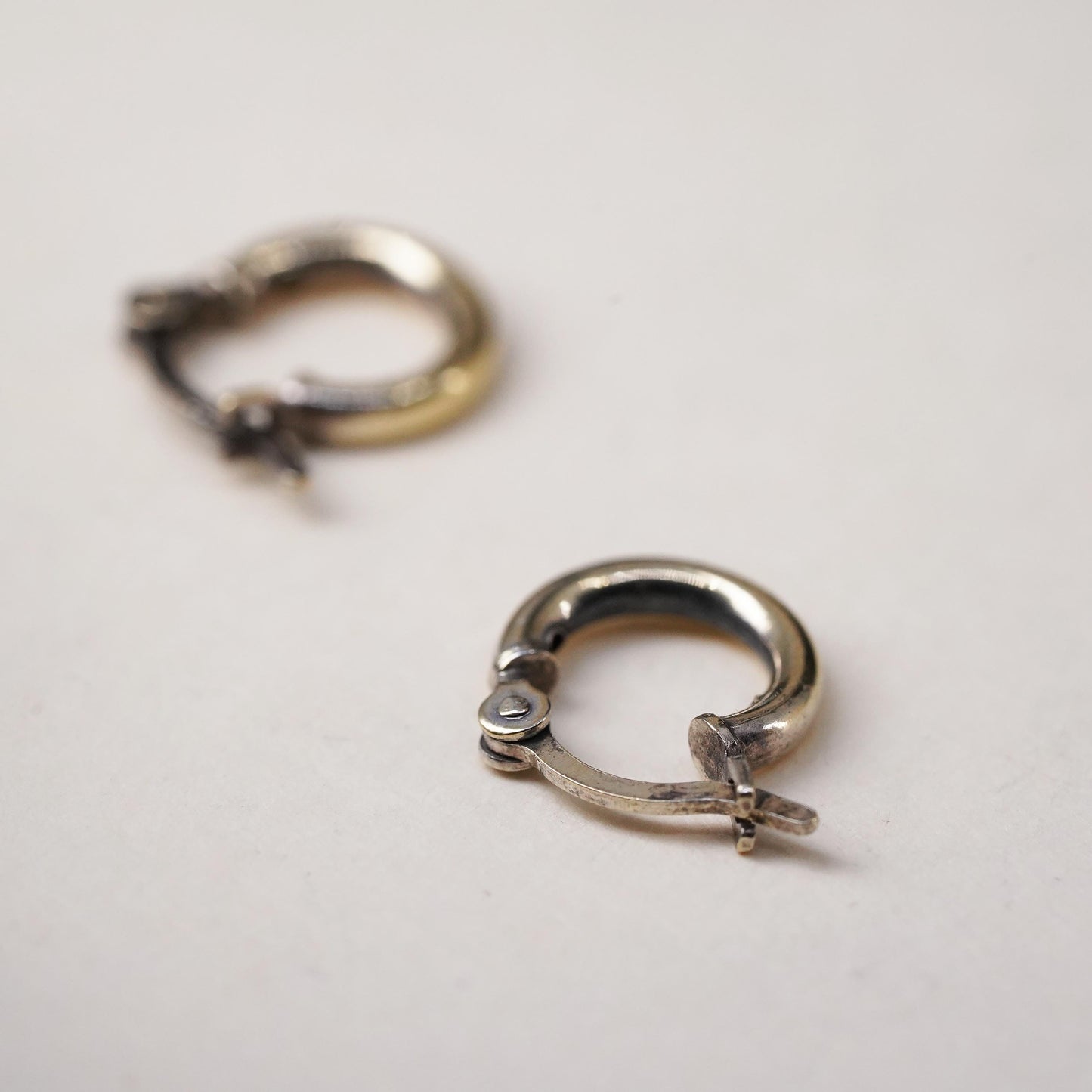 10mm, Vintage gold over sterling silver loop earrings, fine 925 silver hoops